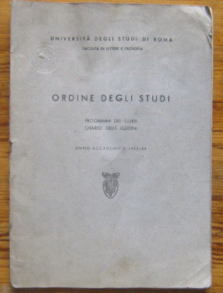ORDINE DEGLI STUDI, PROGRAMMI DEI CORSI ORARIO DELLE LEZIONI, 1963